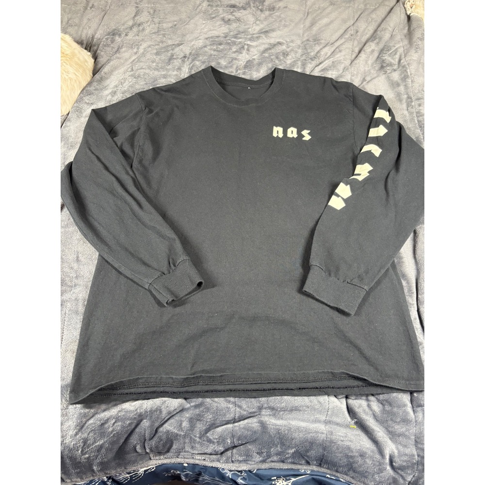 Nas Nasir Jones Long Sleeve Graphic T-Shirt Black Hip Hop Rap Tee Mens Medium